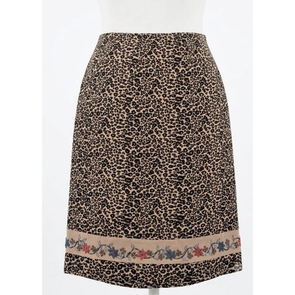 Silk Club Collection Dresses & Skirts - Vintage 90s Silk Club Skirt 14 Leopard Print Beaded Floral Boho Luxury Career